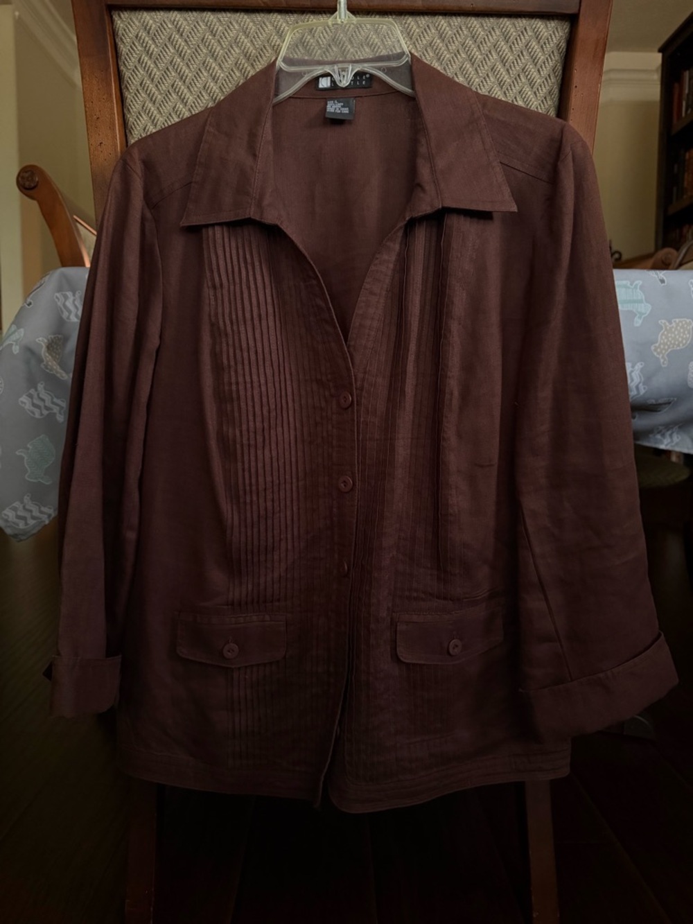 Carole Little Chocolate Brown Button-Front 100% Linen